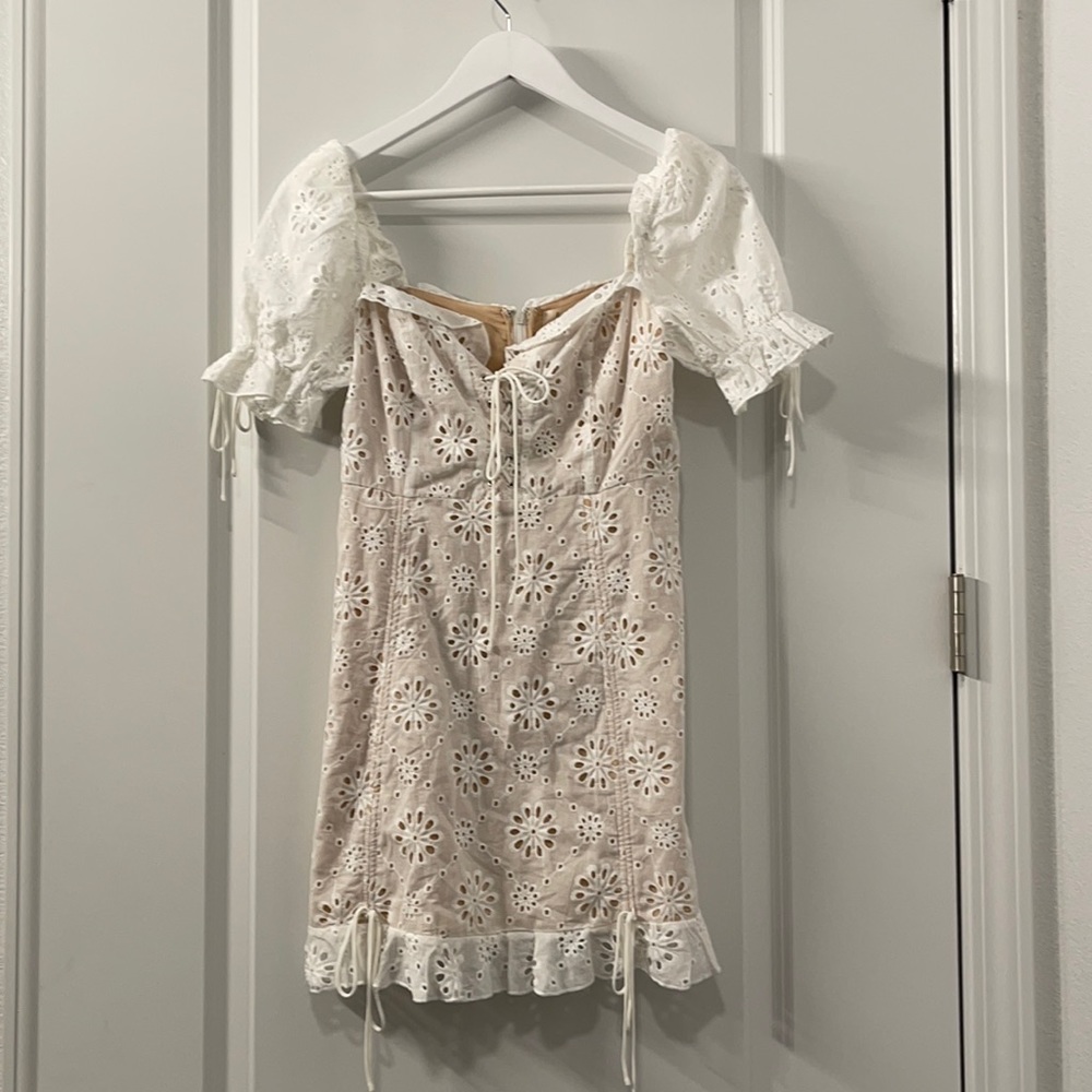 White eyelet lace mini dress